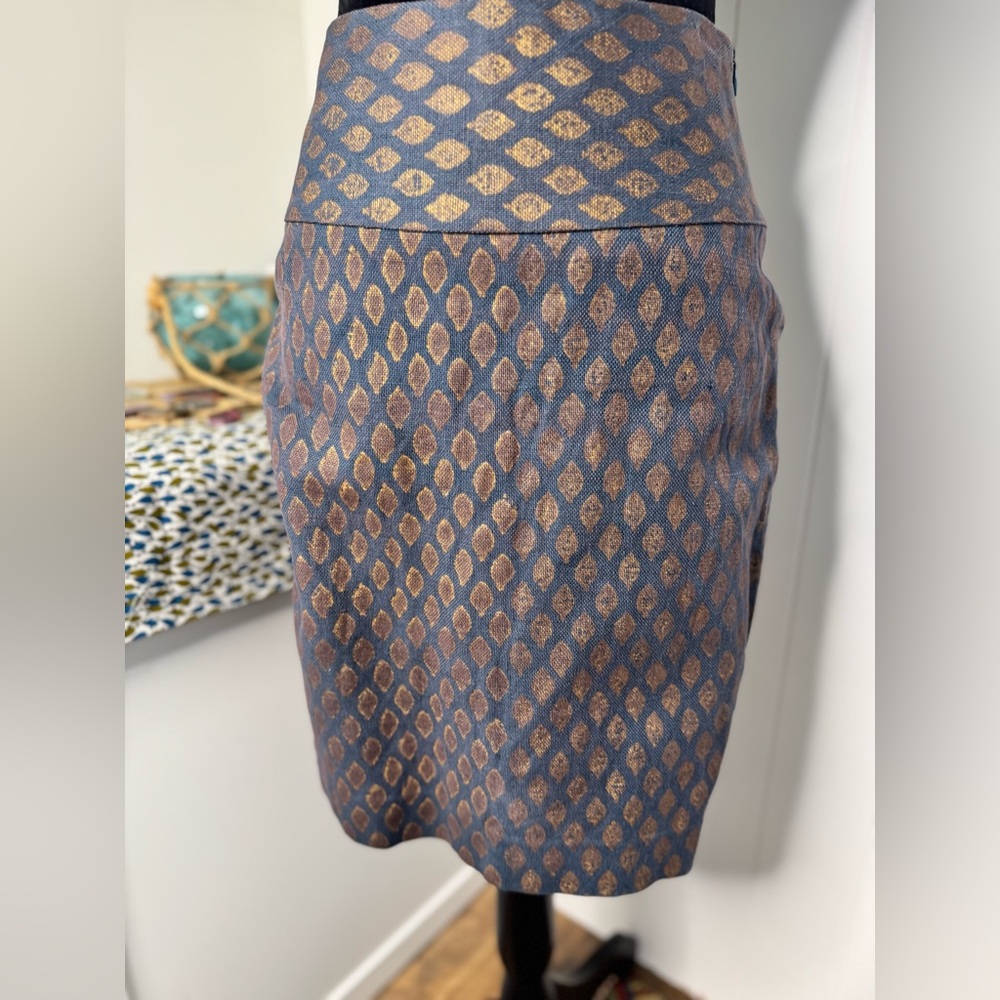 Quality Handmade  Chic Gold and Blue Pencil Skirt Size Small
